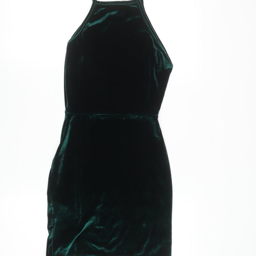 PrettyLittleThing Women’s Green Velvet Bodycon Halter Mini Dress Size 8