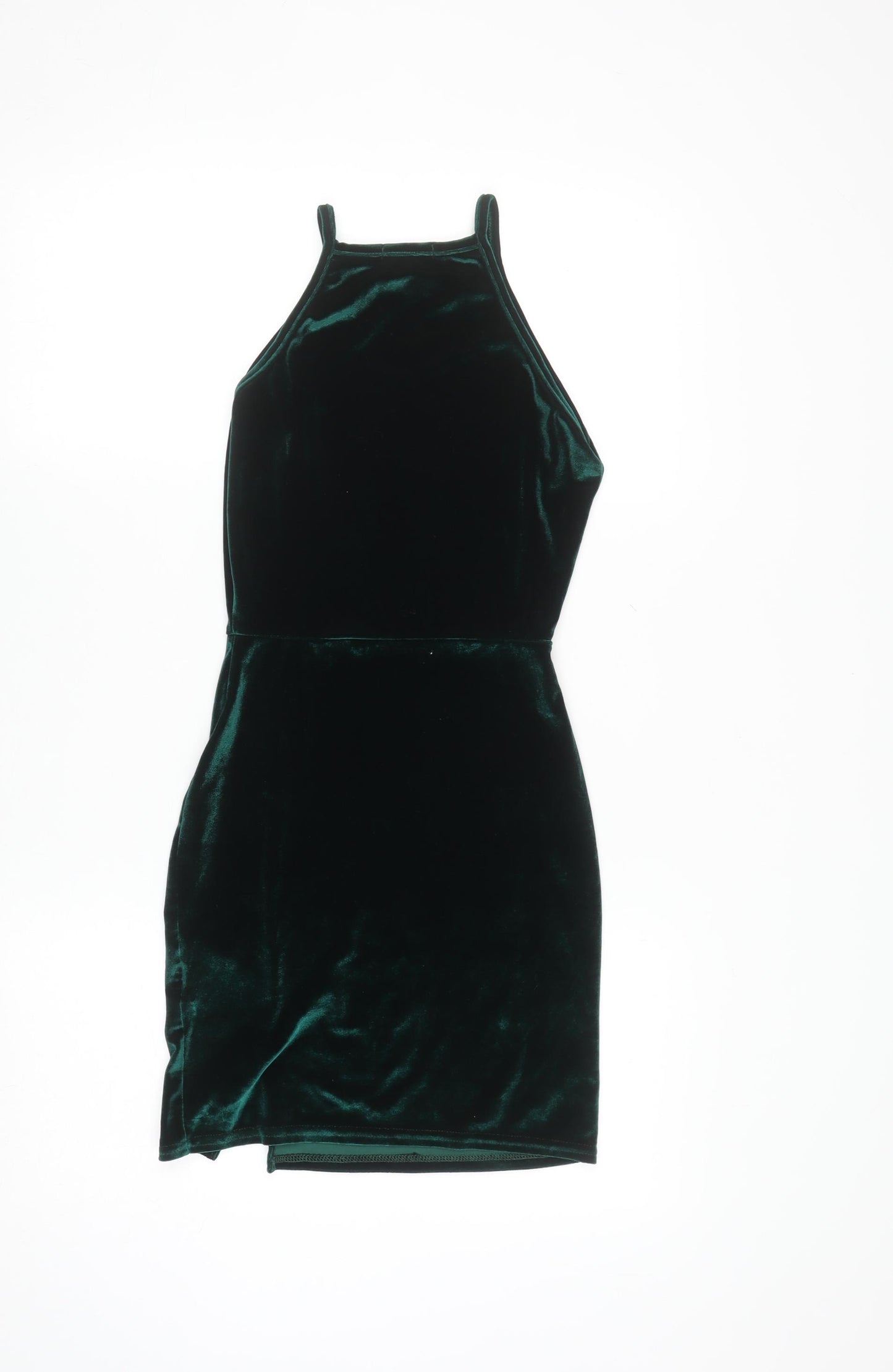 PrettyLittleThing Women’s Green Velvet Bodycon Halter Mini Dress Size 8