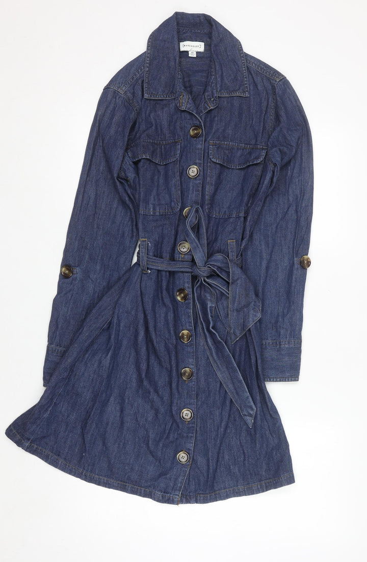 Warehouse Women Blue Denim Shirt Dress UK 10 Belted Long Sleeve