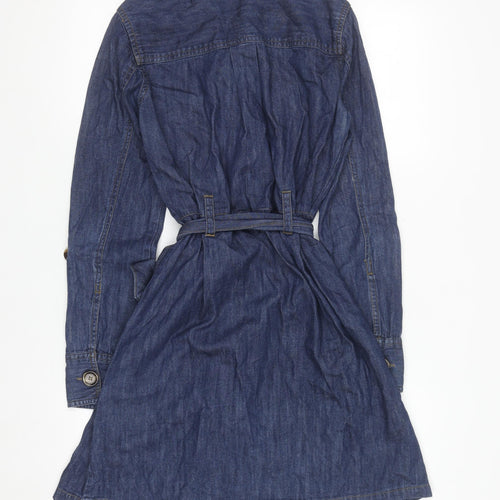 Warehouse Women Blue Denim Shirt Dress UK 10 Belted Long Sleeve
