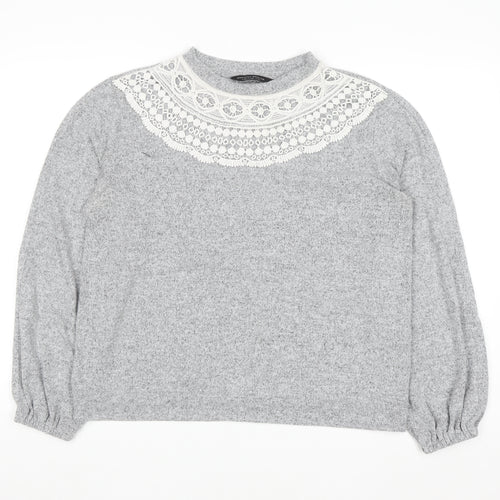 Dorothy Perkins Women’s Grey Lace Trim High Neck Jumper UK 14