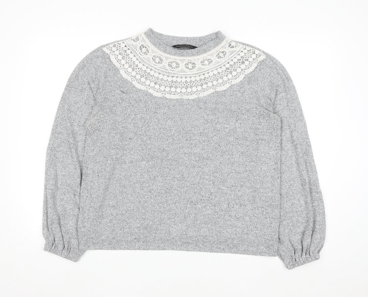 Dorothy Perkins Women’s Grey Lace Trim High Neck Jumper UK 14
