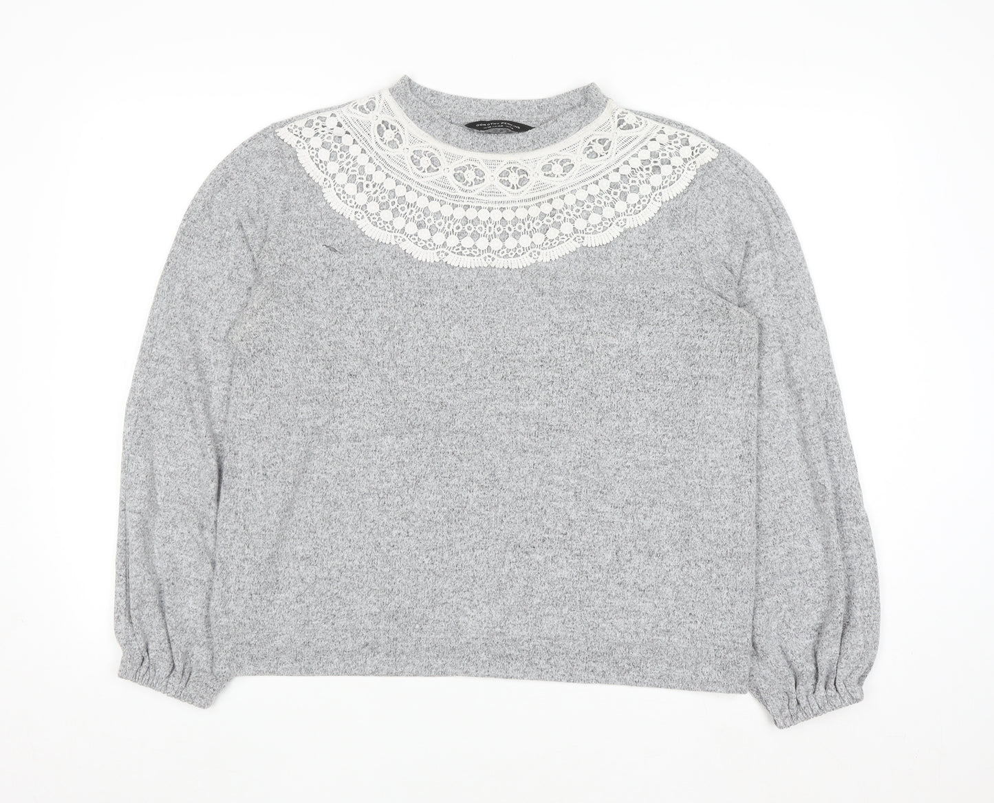 Dorothy Perkins Women’s Grey Lace Trim High Neck Jumper UK 14