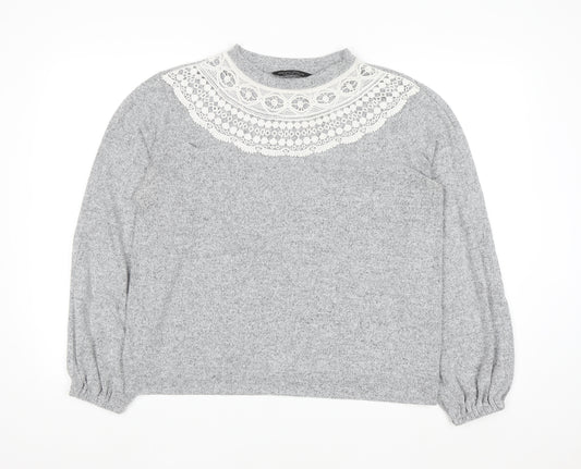 Dorothy Perkins Women’s Grey Lace Trim High Neck Jumper UK 14