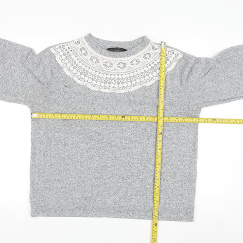 Dorothy Perkins Women’s Grey Lace Trim High Neck Jumper UK 14