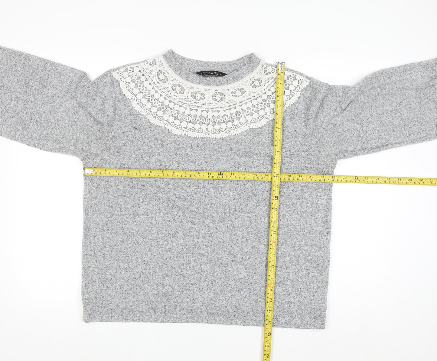 Dorothy Perkins Women’s Grey Lace Trim High Neck Jumper UK 14