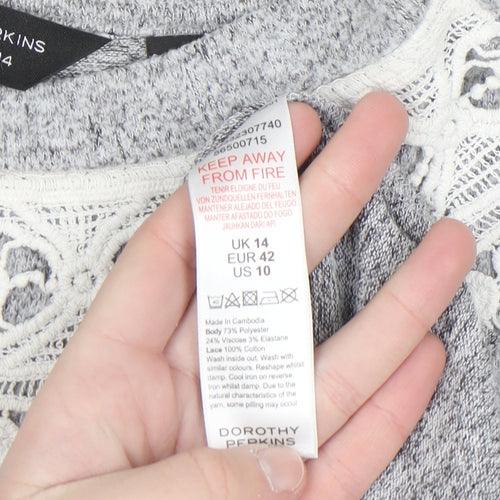 Dorothy Perkins Women’s Grey Lace Trim High Neck Jumper UK 14