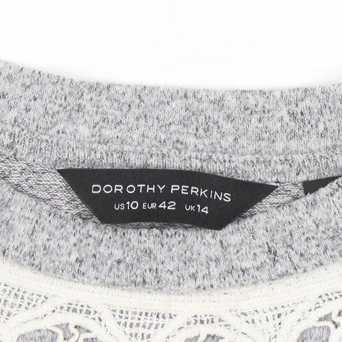 Dorothy Perkins Women’s Grey Lace Trim High Neck Jumper UK 14