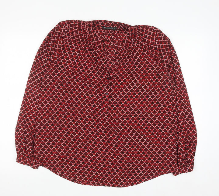 Dunnes Women’s Red Geometric Long Sleeve Polyester Blouse Size M