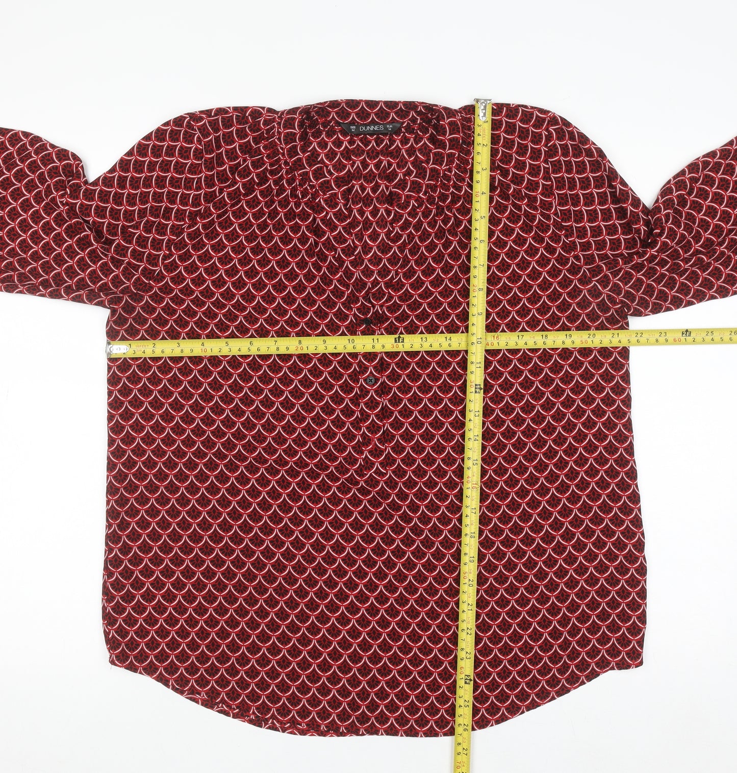 Dunnes Women’s Red Geometric Long Sleeve Polyester Blouse Size M