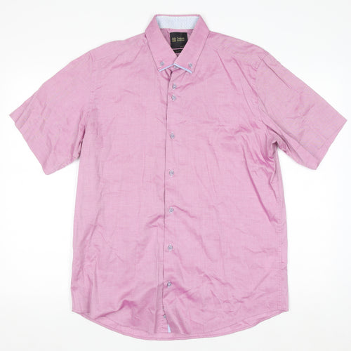 6th Sense Men's Pink Cotton Short Sleeve Button-Up Shirt L