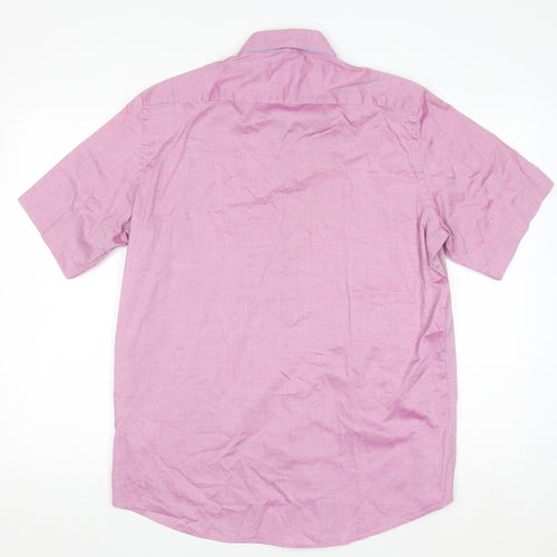 6th Sense Men's Pink Cotton Short Sleeve Button-Up Shirt L