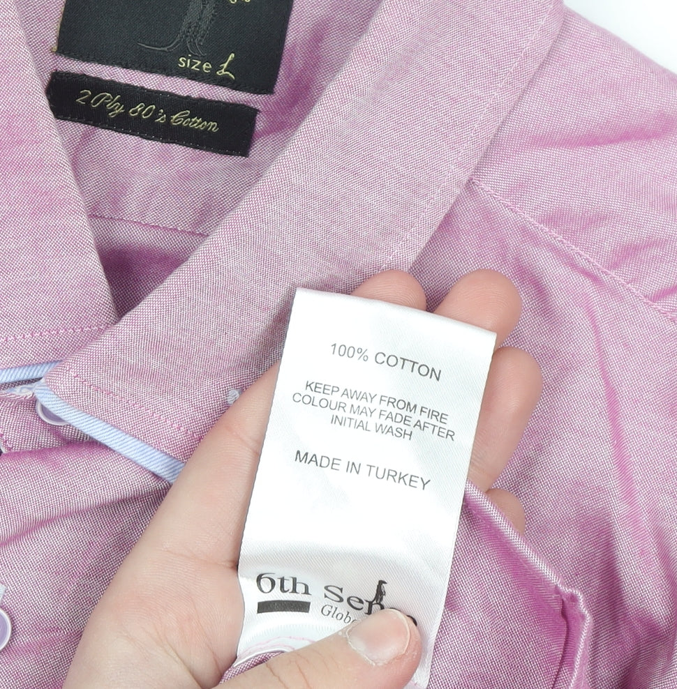 6th Sense Men's Pink Cotton Short Sleeve Button-Up Shirt L