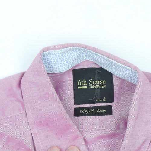 6th Sense Men's Pink Cotton Short Sleeve Button-Up Shirt L