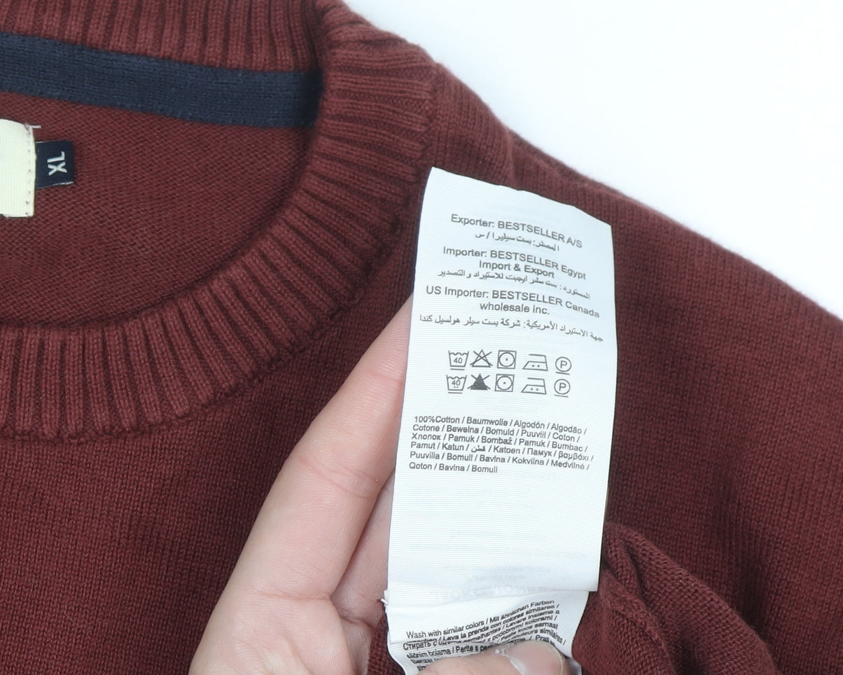 Jack & Jones Men’s Red Cotton Crew Neck Jumper XL