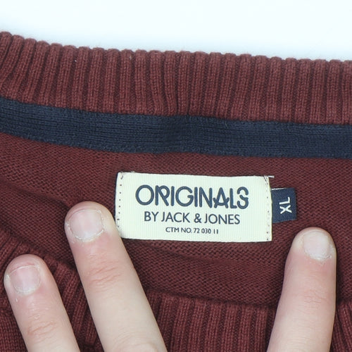 Jack & Jones Men’s Red Cotton Crew Neck Jumper XL