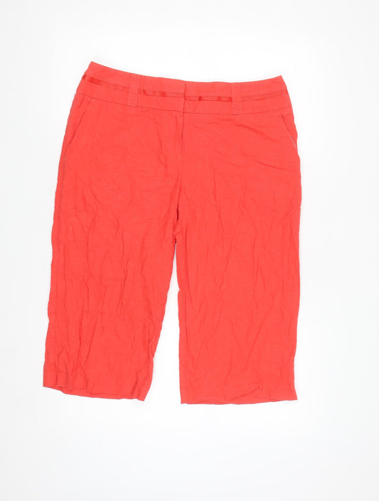 Marks and Spencer Women Red Linen Blend Bermuda Shorts Size 14