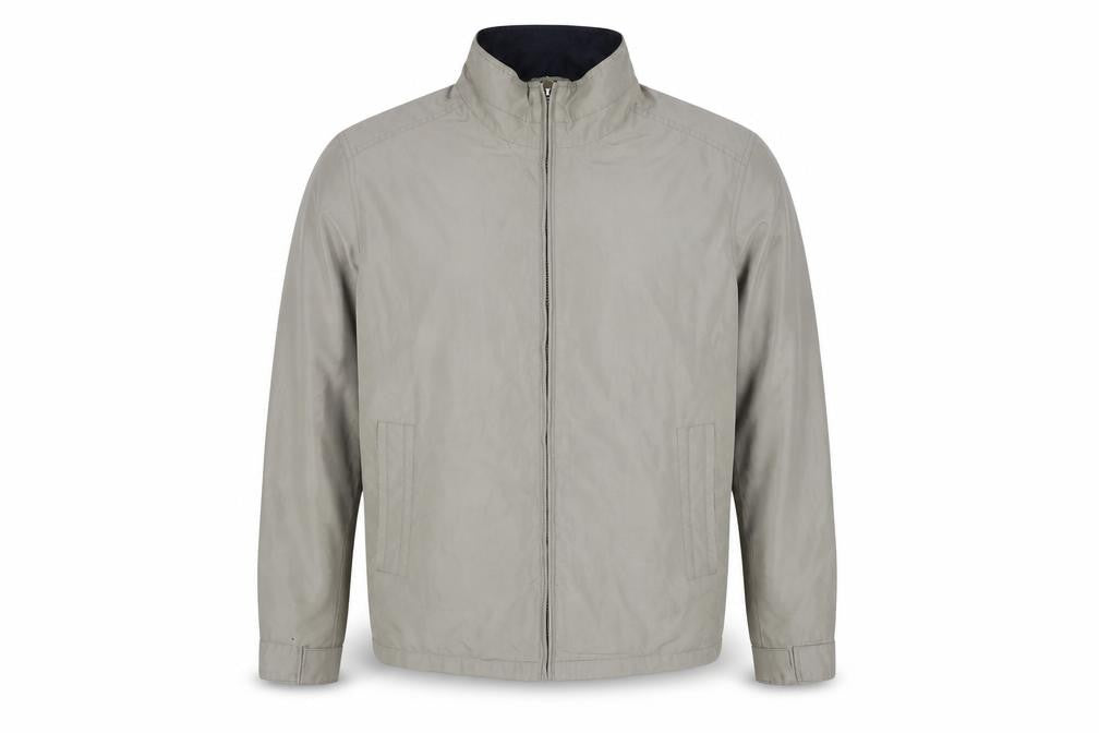 Front view of Perry Ellis Portfolio Men's Beige Microfibre Full Zip Jacket L