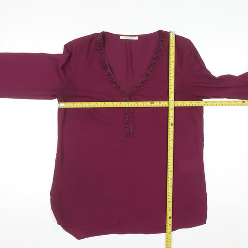 Camaïeu Womens Purple Beaded V-Neck Tunic Blouse Size 8
