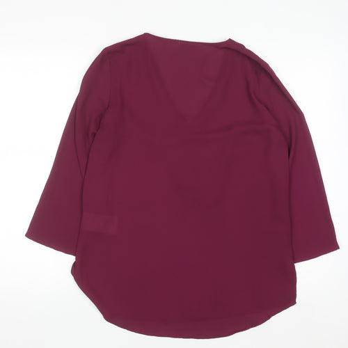 Camaïeu Womens Purple Beaded V-Neck Tunic Blouse Size 8