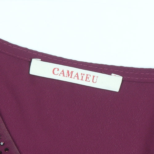 Camaïeu Womens Purple Beaded V-Neck Tunic Blouse Size 8