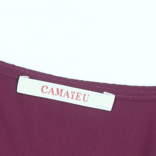 Camaïeu Womens Purple Beaded V-Neck Tunic Blouse Size 8