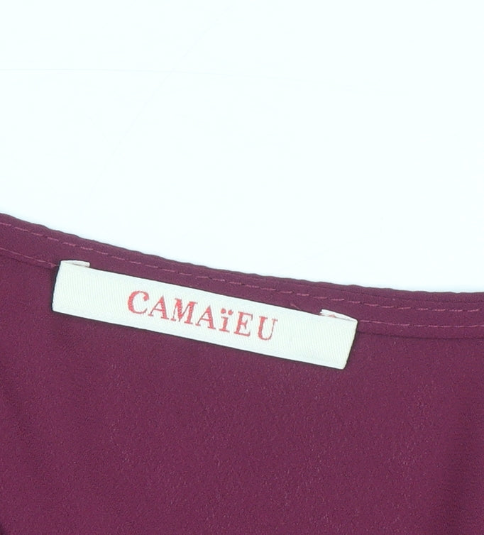 Camaïeu Womens Purple Beaded V-Neck Tunic Blouse Size 8