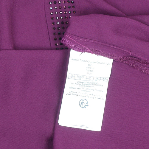 Camaïeu Womens Purple Beaded V-Neck Tunic Blouse Size 8