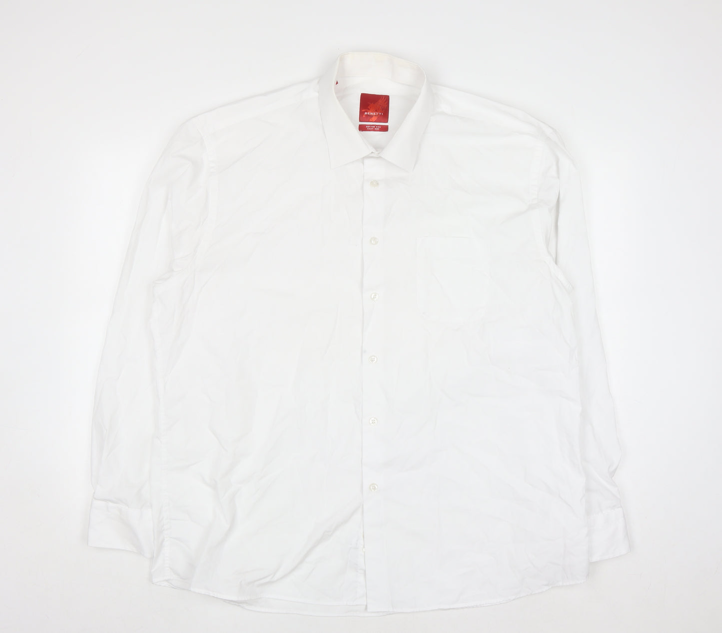 Benetti Men White Classic Fit Long Sleeve Button-Up Shirt 18.5in
