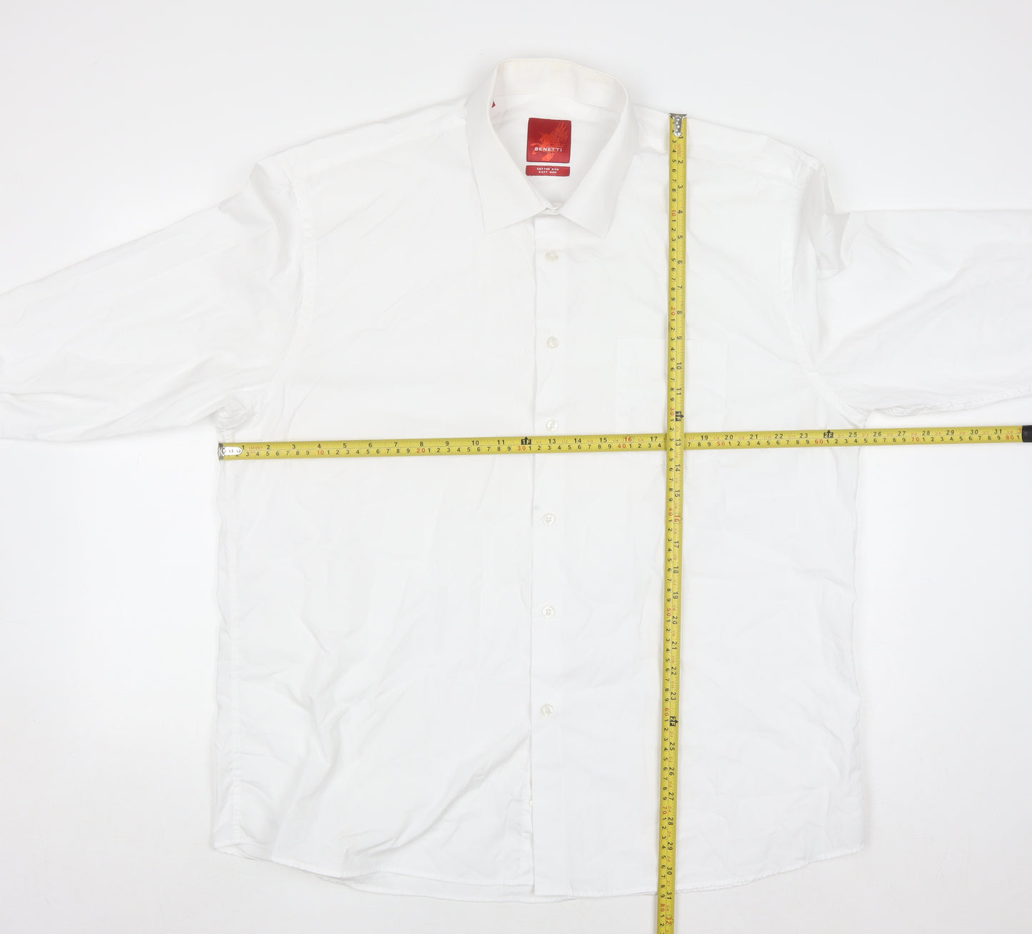 Benetti Men White Classic Fit Long Sleeve Button-Up Shirt 18.5in