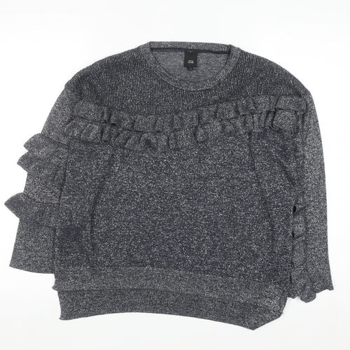 River Island Women's Grey Ruffle Knit Jumper Size 10