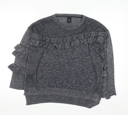River Island Women's Grey Ruffle Knit Jumper Size 10