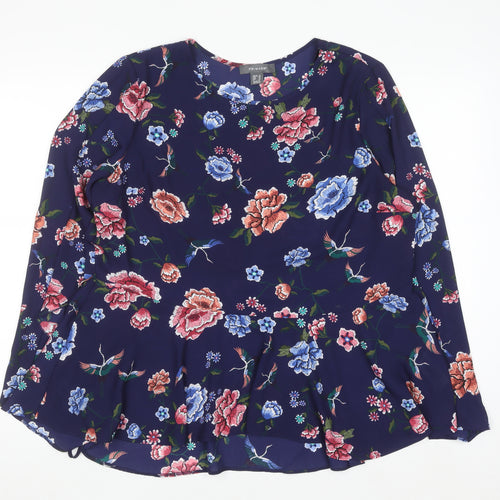 Primark Women's Navy Floral Long Sleeve Peplum Blouse Size 18