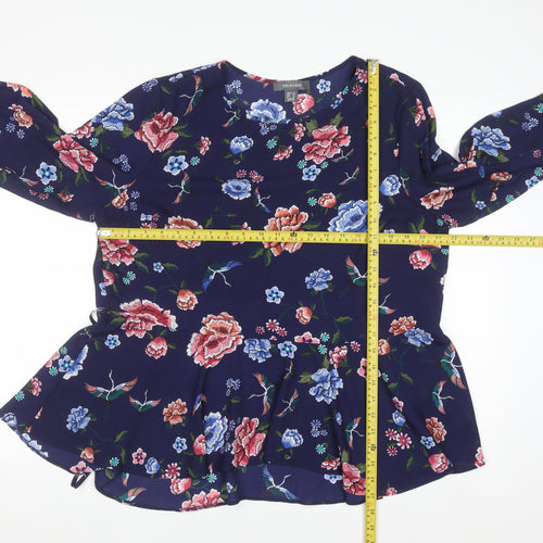 Primark Women's Navy Floral Long Sleeve Peplum Blouse Size 18