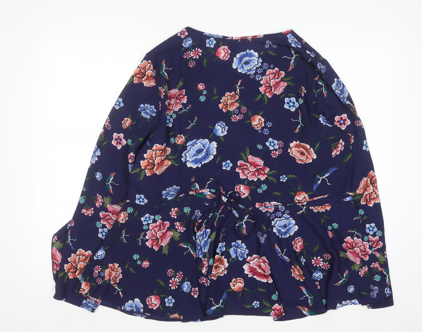 Primark Women's Navy Floral Long Sleeve Peplum Blouse Size 18