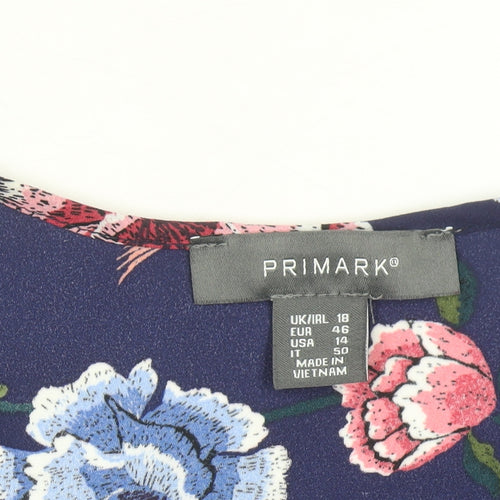 Primark Women's Navy Floral Long Sleeve Peplum Blouse Size 18