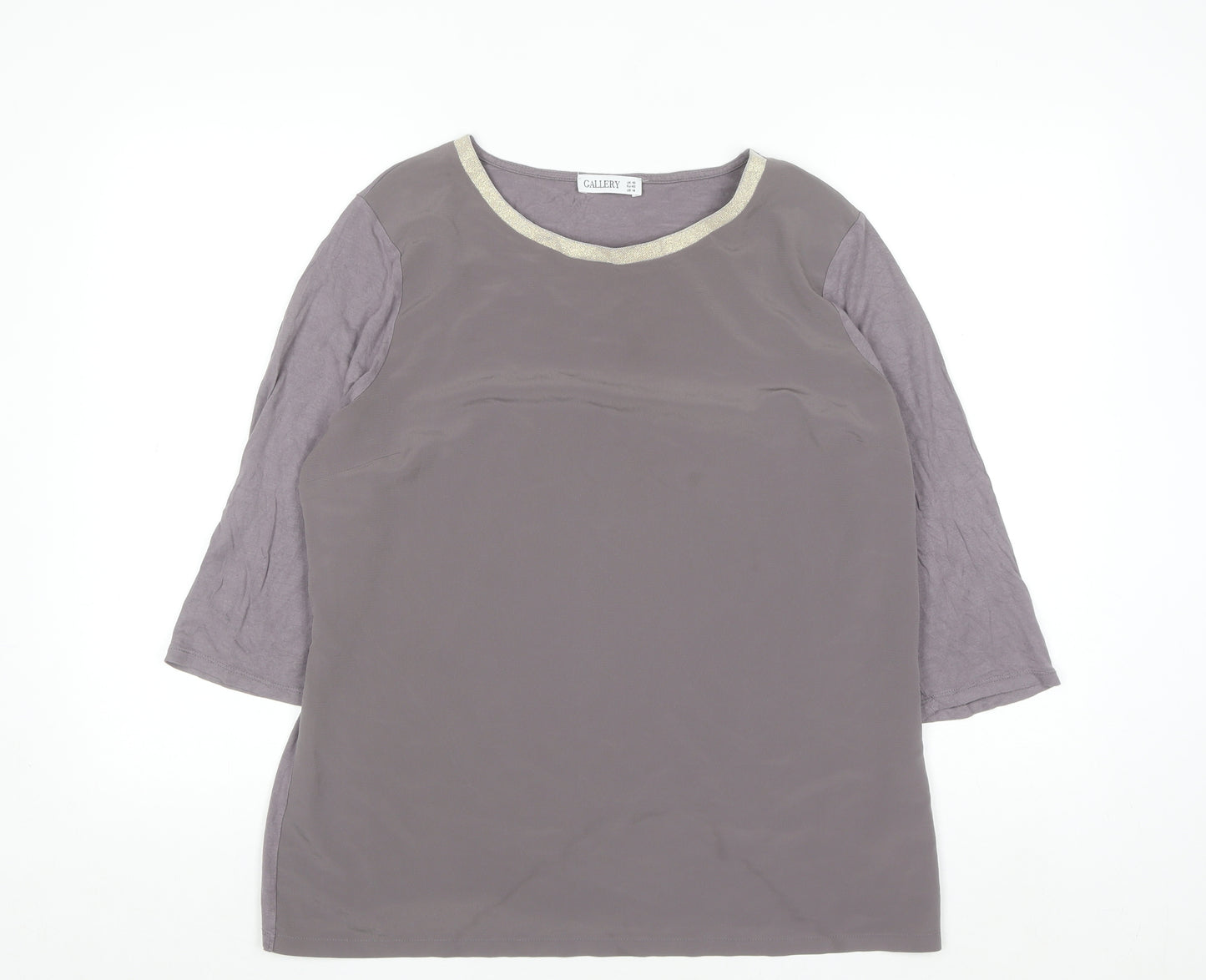 Gallery Womens Grey Metallic Trim 3/4 Sleeve Blouse UK 18