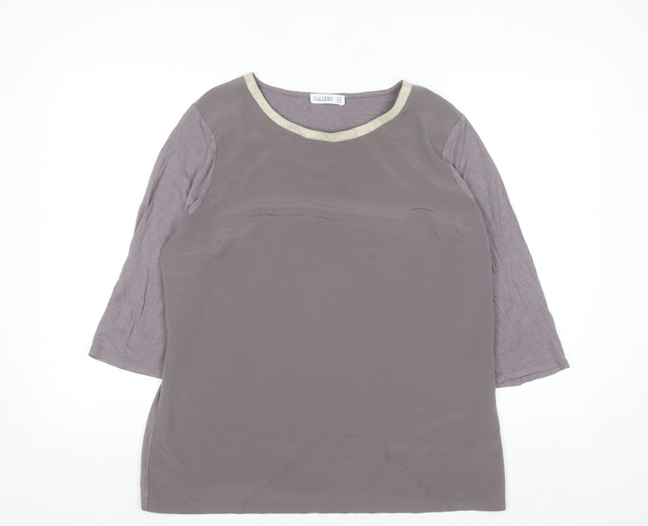 Gallery Womens Grey Metallic Trim 3/4 Sleeve Blouse UK 18