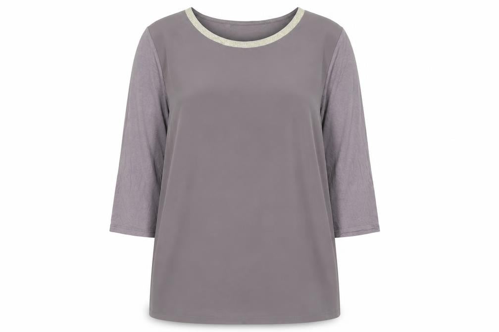 Front view of Gallery women’s grey metallic trim 3/4 sleeve blouse uk 18