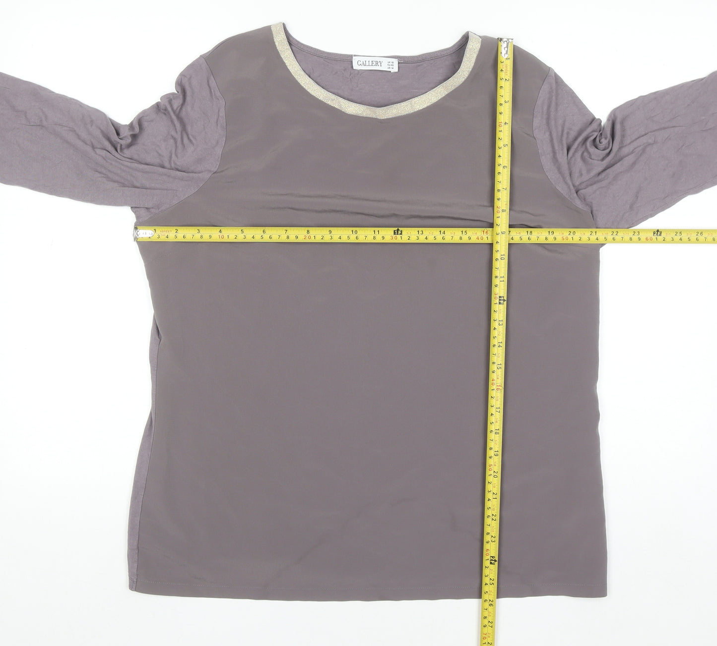 Gallery Womens Grey Metallic Trim 3/4 Sleeve Blouse UK 18