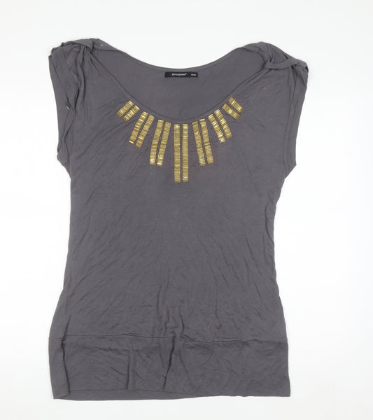 Atmosphere Women’s Grey Beaded Scoop Neck Viscose T-Shirt Size 18