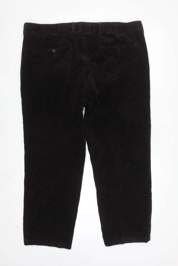 Marks and Spencer Men's Black Corduroy Regular Fit Trousers 42x29