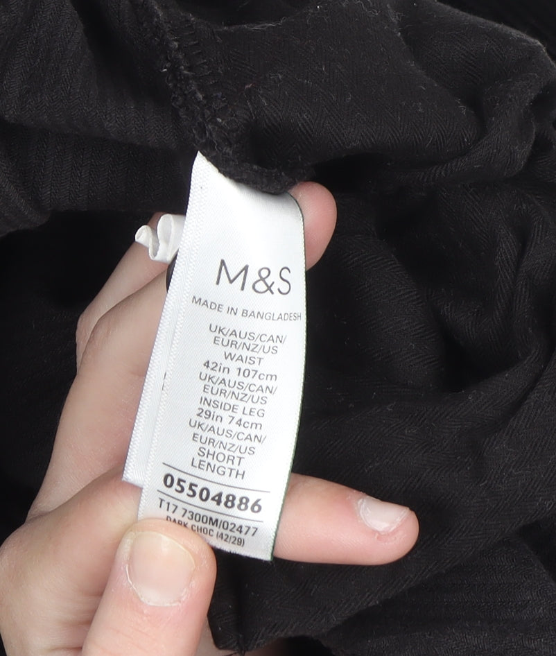 Marks and Spencer Men's Black Corduroy Regular Fit Trousers 42x29