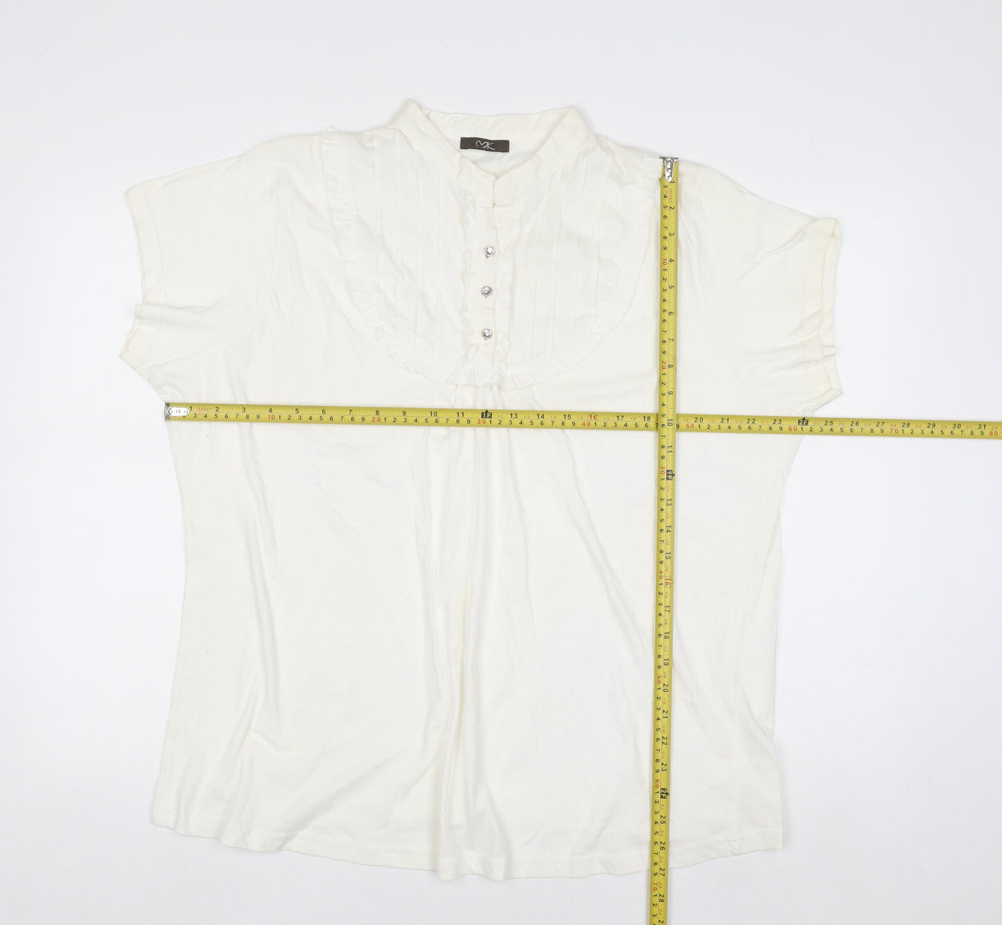 MK Womens Ivory Cotton Short Sleeve Blouse Size 24