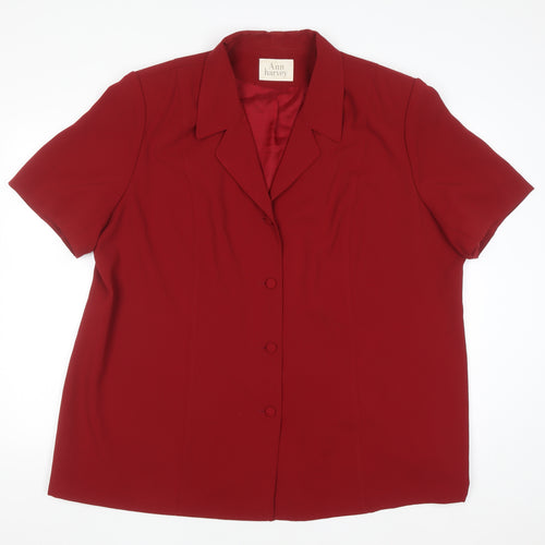 Ann Harvey Women’s Red Short Sleeve Collared Button-Up Blouse Size 18 Plus