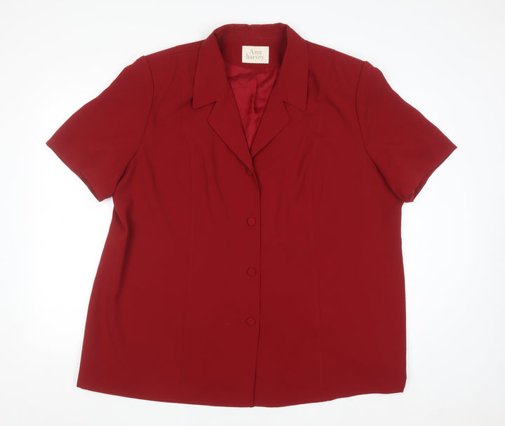 Ann Harvey Women’s Red Short Sleeve Collared Button-Up Blouse Size 18 Plus