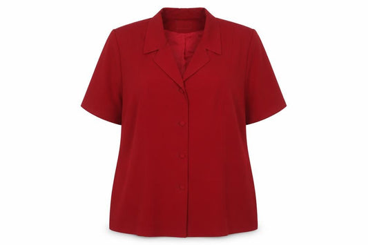 Front view of Ann Harvey Women’s Red Short Sleeve Collared Button-Up Blouse, size UK 18 Plus