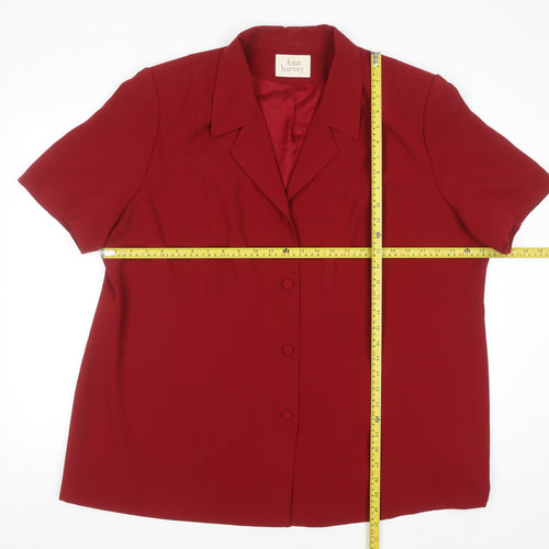 Ann Harvey Women’s Red Short Sleeve Collared Button-Up Blouse Size 18 Plus
