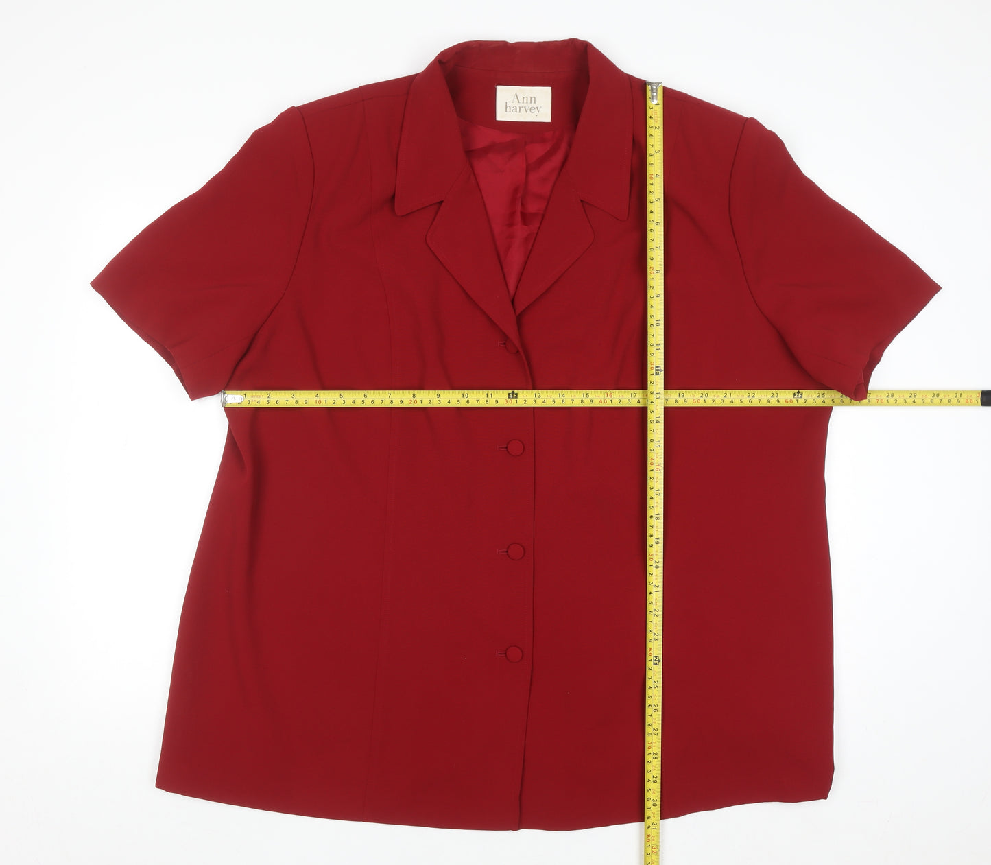 Ann Harvey Women’s Red Short Sleeve Collared Button-Up Blouse Size 18 Plus