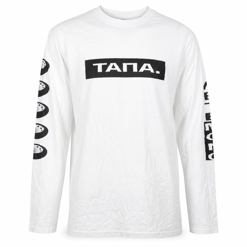 Front view of SOL'S Men's White XL Long Sleeve Graphic Print Top